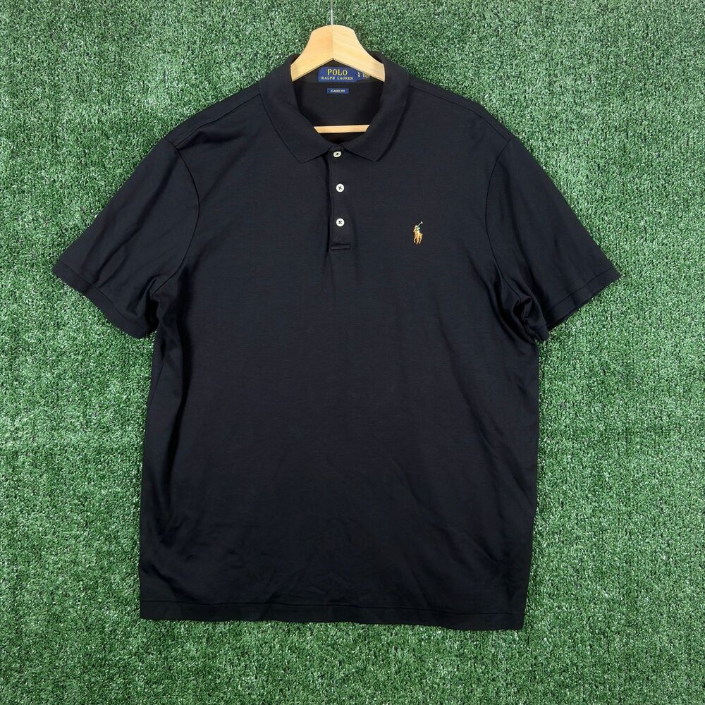 Polo Ralph Lauren Men's Polo Shirt Classic Fit L Black Cotton Pony Logo Preppy